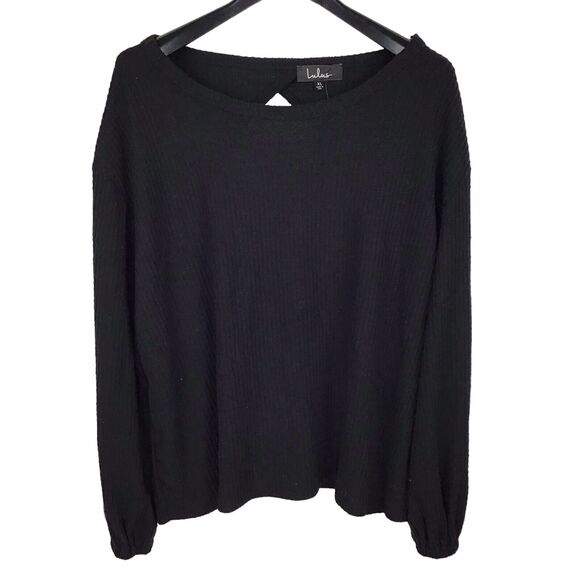 Lulus Jack of All Trades Black Waffle Knit Backless Top Boat Neck Oversize XL - Picture 3 of 6